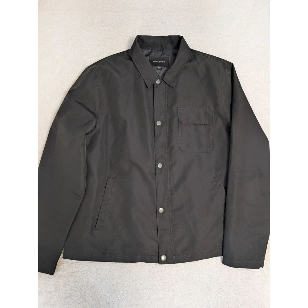 Banana‎ Republic Jacket Shacket Mens XL Snap Zip Up Field Black Coat Pockets